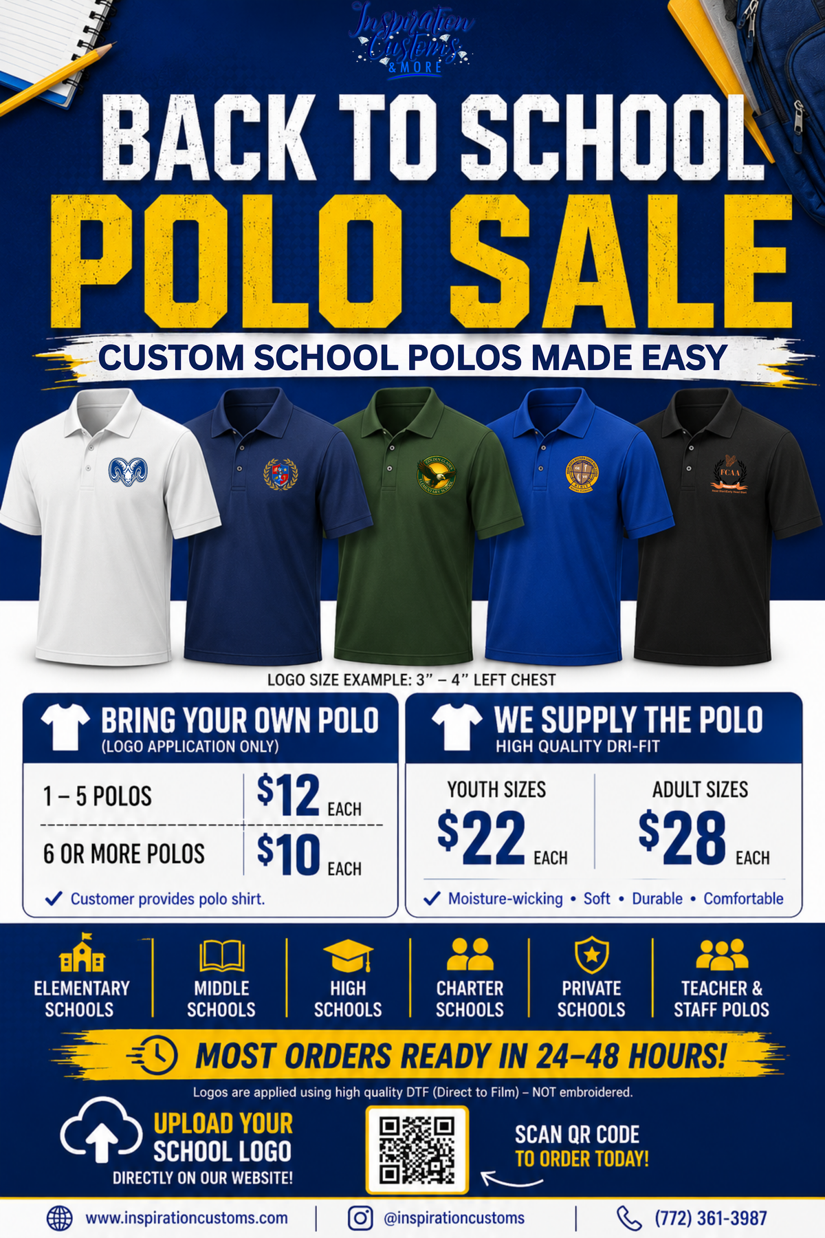 School Logo Application – Customer Provides Polo