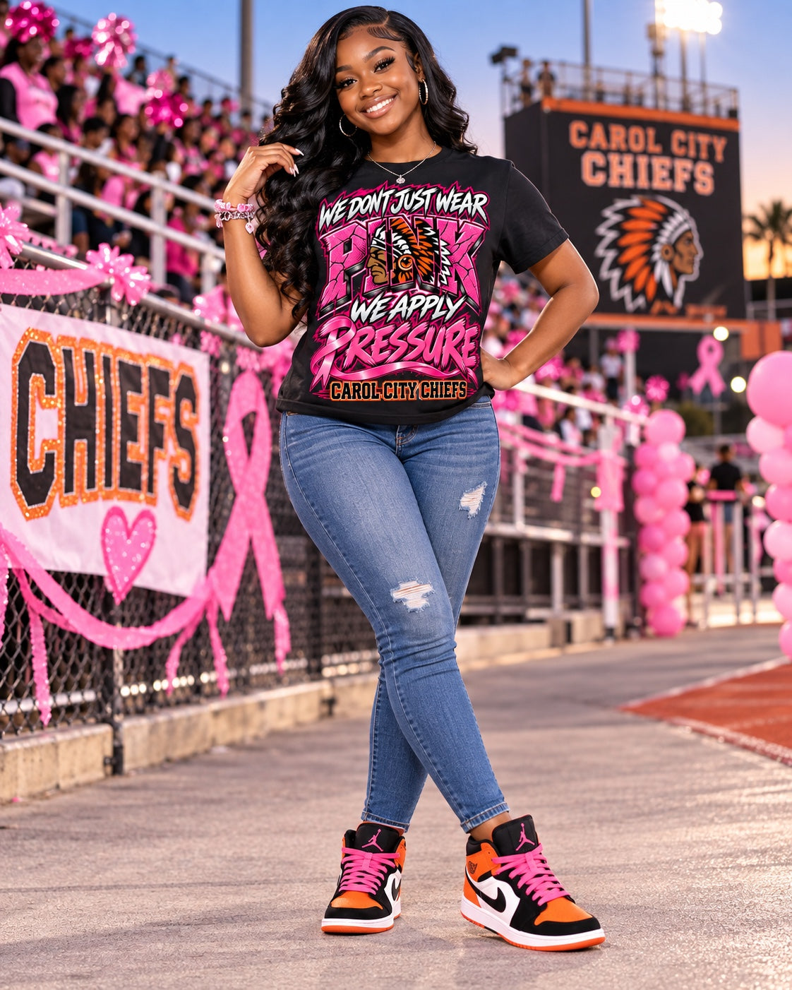 Carol City Chiefs We Apply Pressure breast cancer awareness spirit tee
